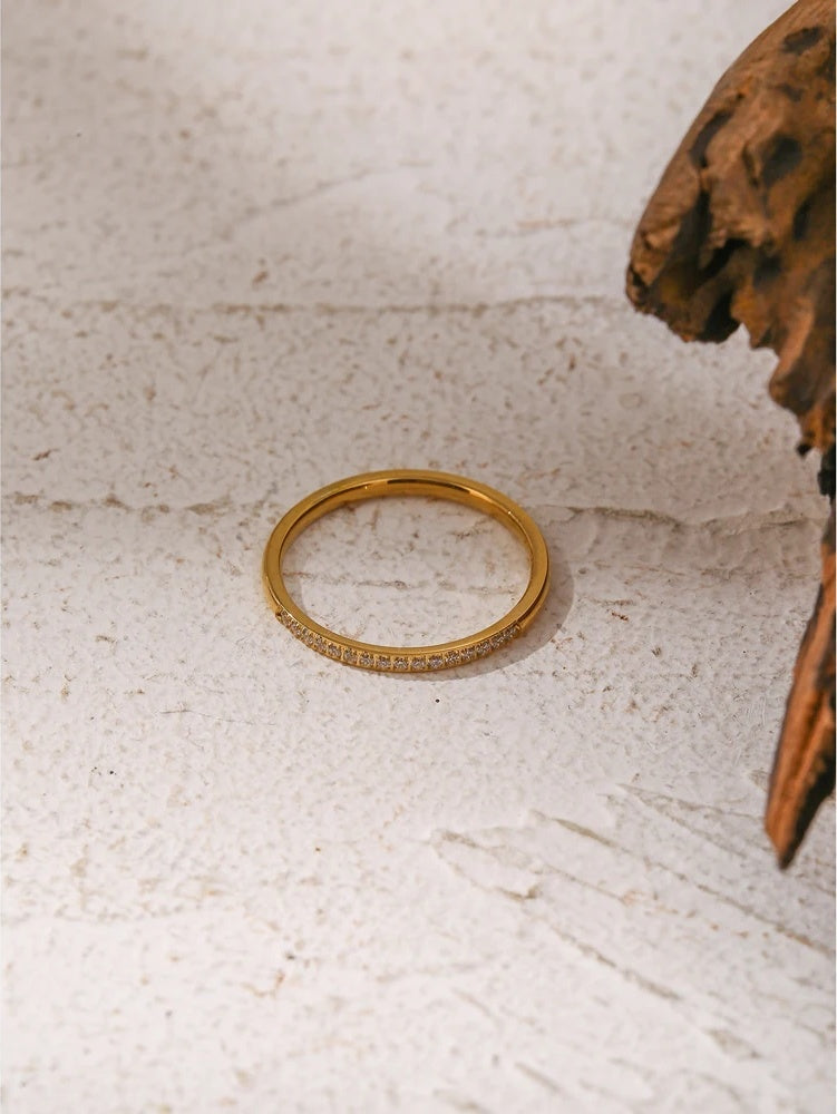 Simple golden cubic zircon minimalist charm ring - product image