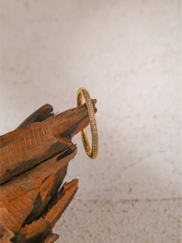 Simple golden cubic zircon minimalist charm ring - product image