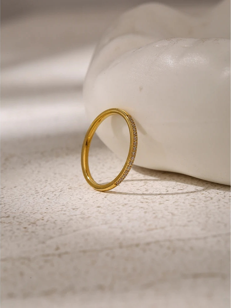 Simple golden cubic zircon minimalist charm ring - product image