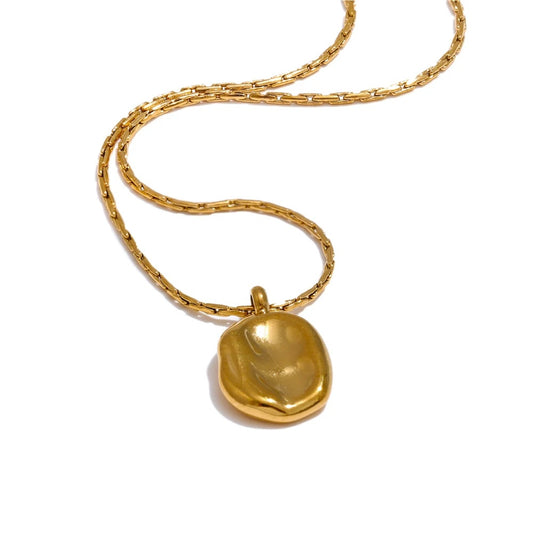 Simple square hammer gold silver color pendant necklace - product image