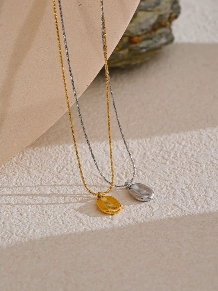 Simple square hammer gold silver color pendant necklace - product image