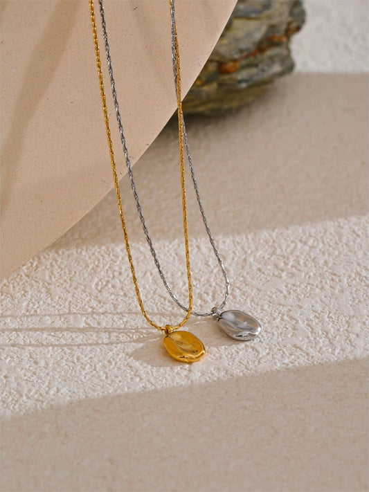 Simple square hammer gold silver color pendant necklace - product image