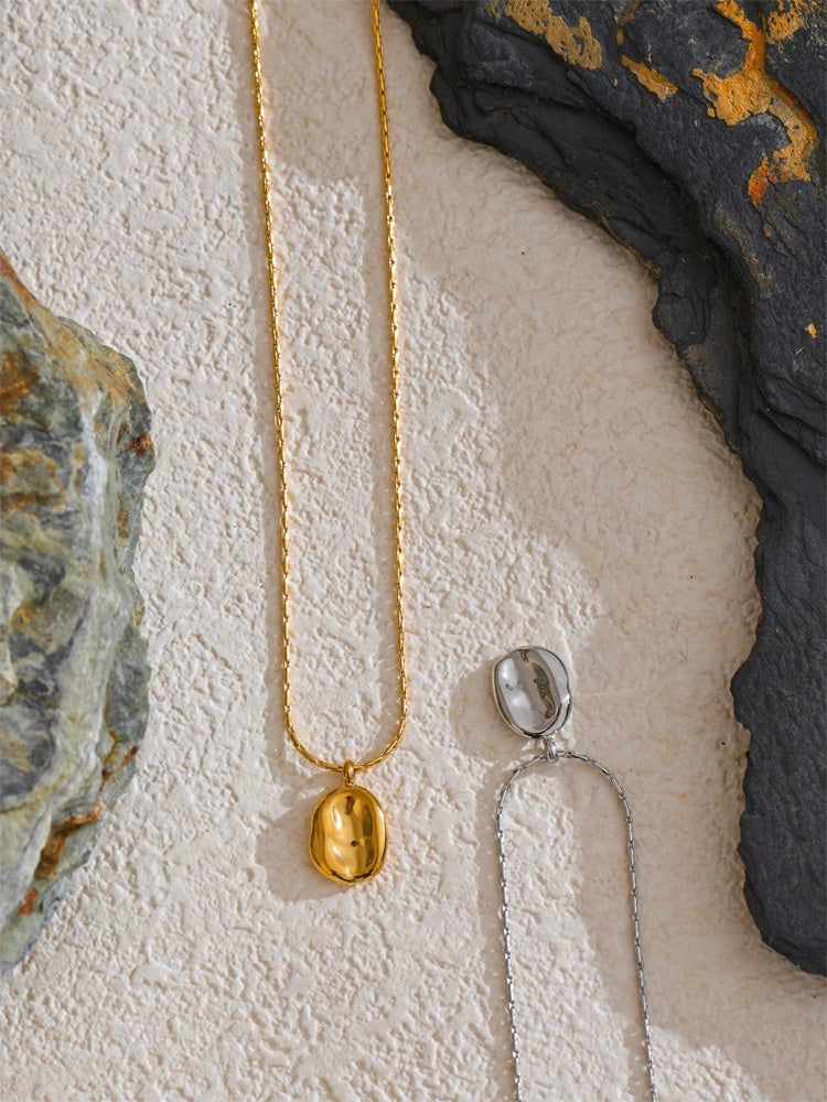 Simple square hammer gold silver color pendant necklace - product image