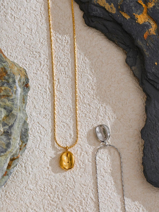 Simple square hammer gold silver color pendant necklace - product image