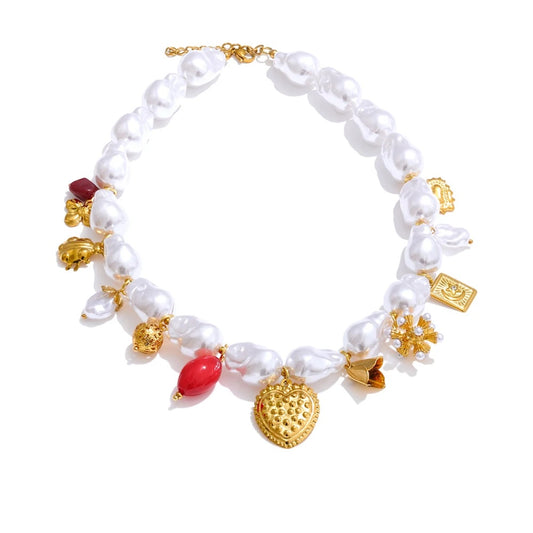 Simulated baroque pearls modern pendant necklace - product image