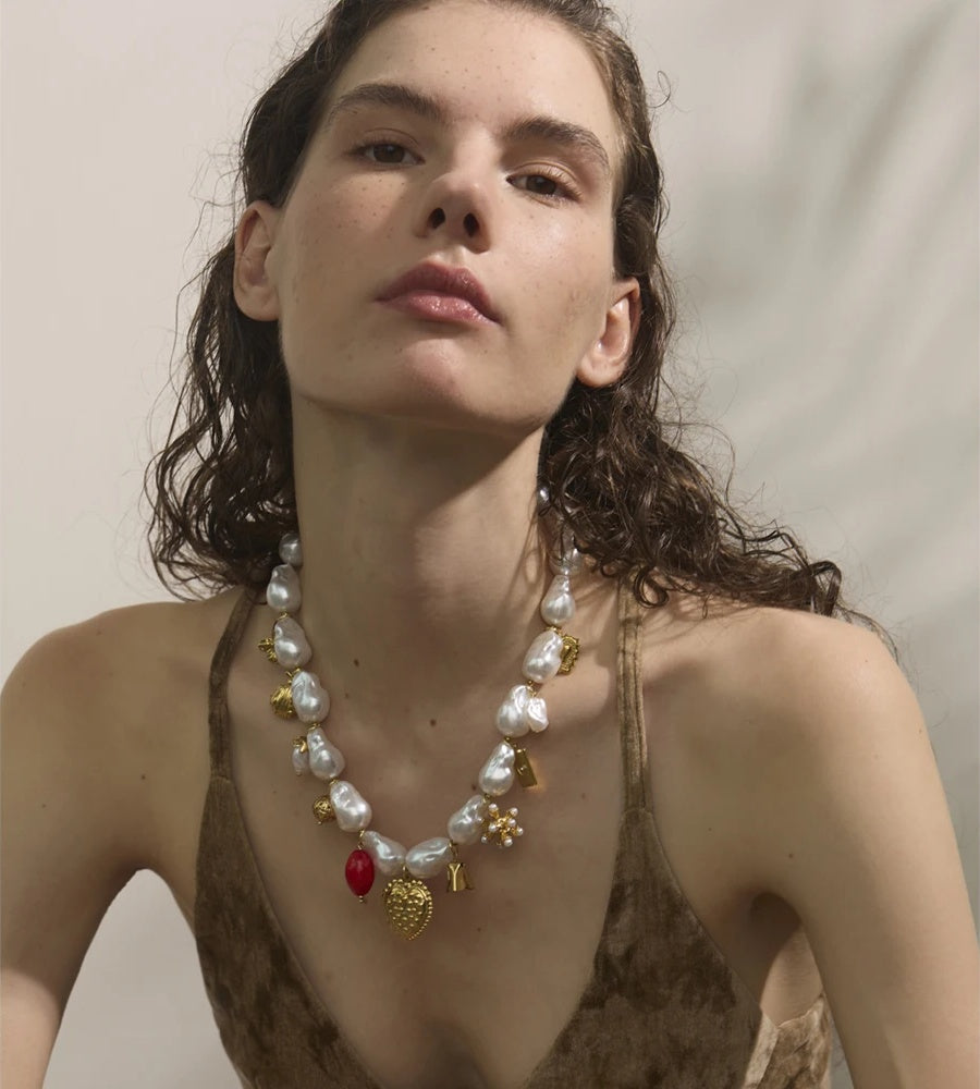 Simulated baroque pearls modern pendant necklace - product image