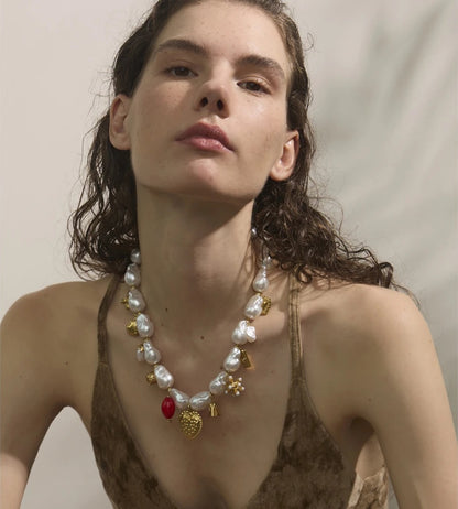Simulated baroque pearls modern pendant necklace - product image
