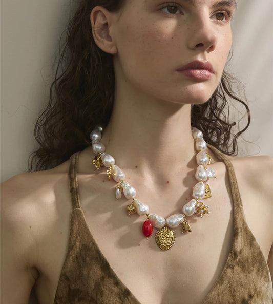 Simulated baroque pearls modern pendant necklace - product image