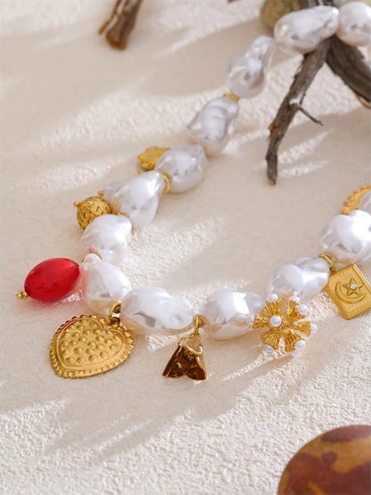 Simulated baroque pearls modern pendant necklace - product image