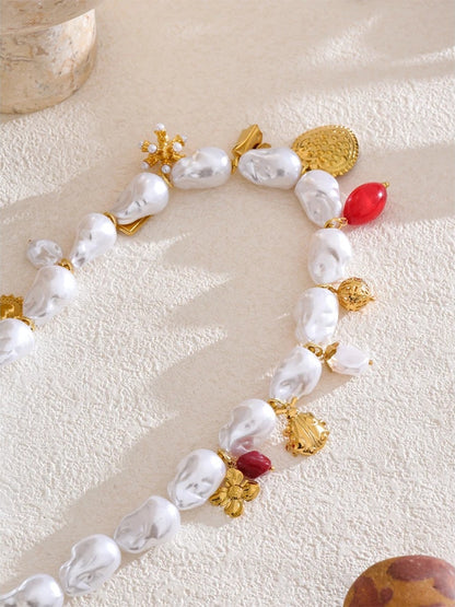 Simulated baroque pearls modern pendant necklace - product image