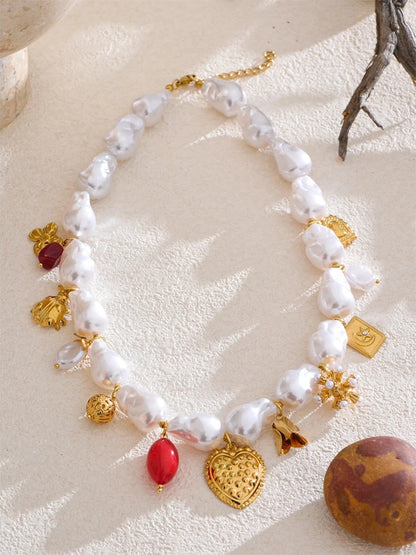 Simulated baroque pearls modern pendant necklace - product image
