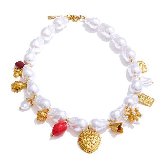 Simulated baroque pearls modern pendant necklace - product image