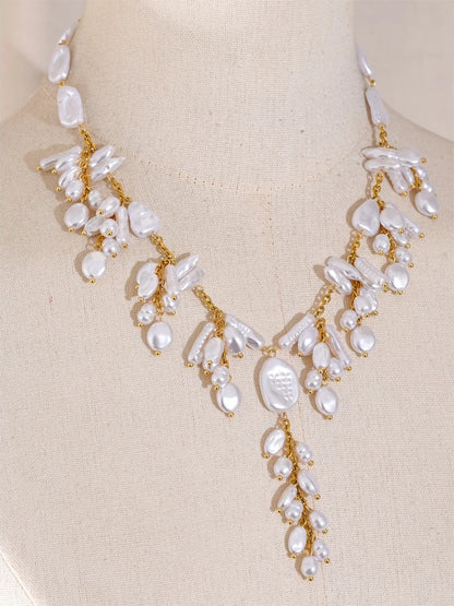 Simulated pearl abstract pendant necklace - product image