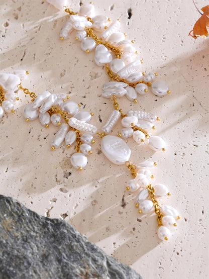 Simulated pearl abstract pendant necklace - product image
