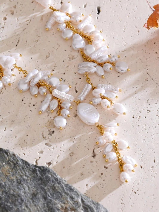 Simulated pearl abstract pendant necklace - product image