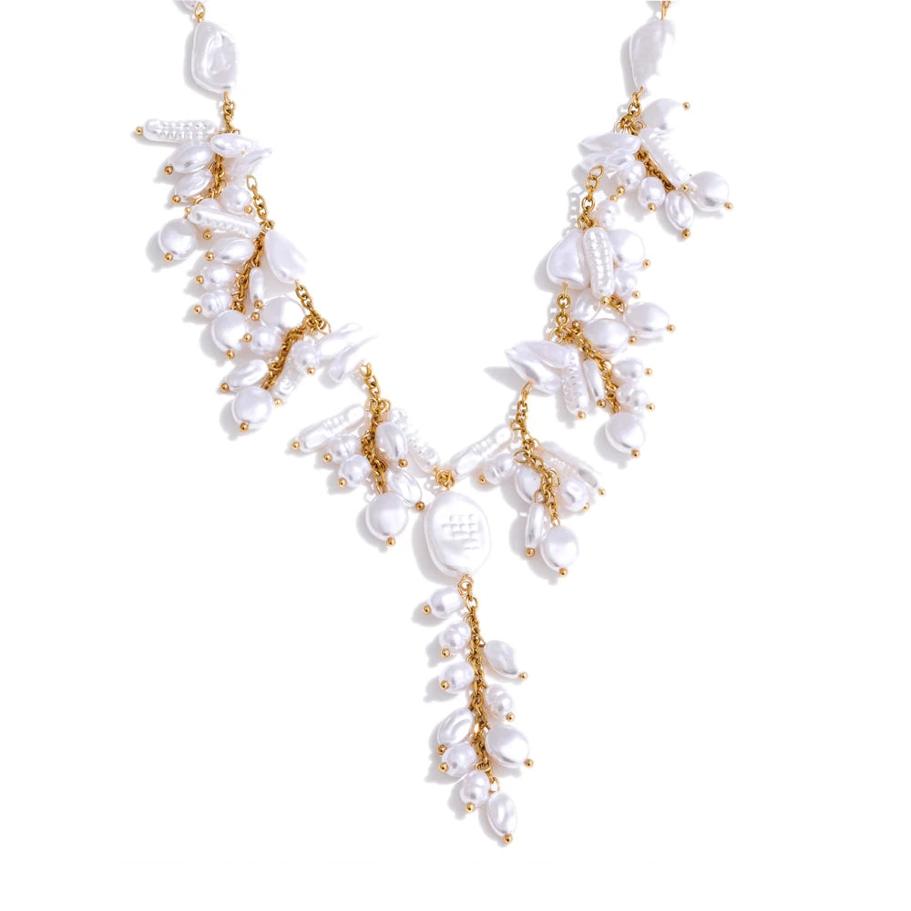 Simulated pearl abstract pendant necklace - product image
