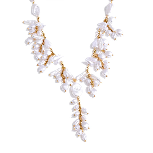 Simulated pearl abstract pendant necklace - product image