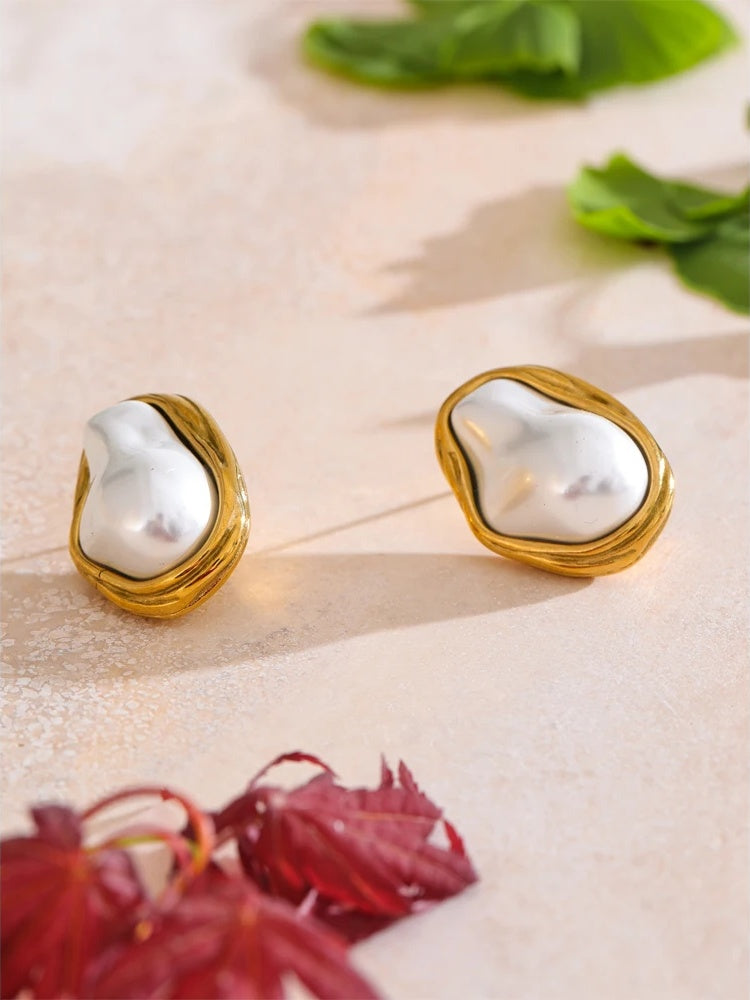 Simulated pearl baroque cuban chain necklace earrings set - product image