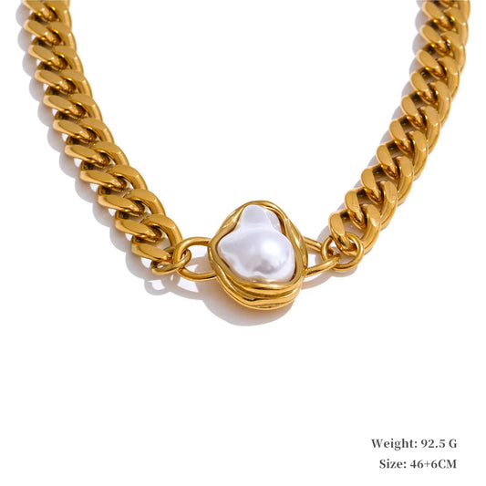 Simulated pearl baroque cuban chain necklace earrings set - product image
