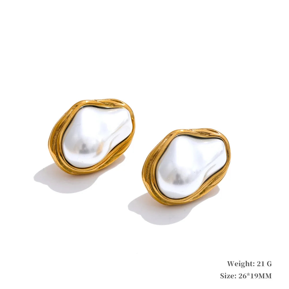Simulated pearl baroque cuban chain necklace earrings set - product image