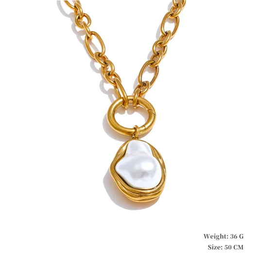 Simulated pearl baroque cuban chain necklace earrings set - product image