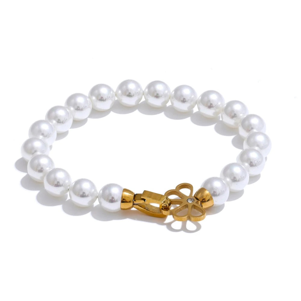 Simulated pearl beads handmade charm bracelet - product image