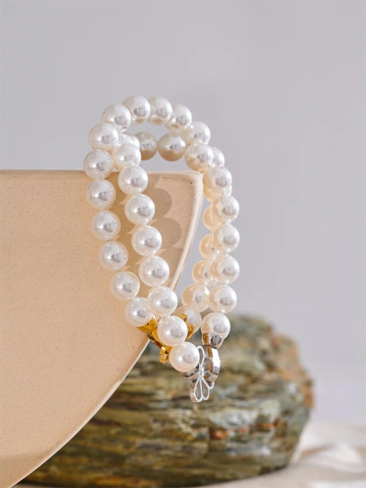 Simulated pearl beads handmade charm bracelet - product image