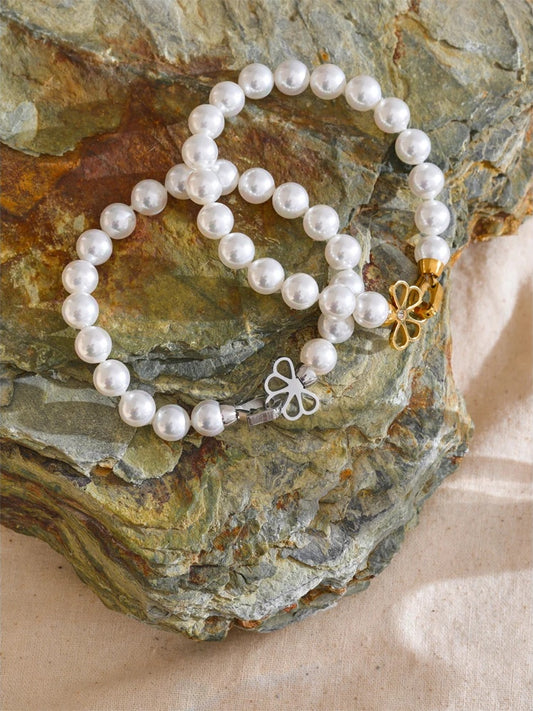 Simulated pearl beads handmade charm bracelet - product image