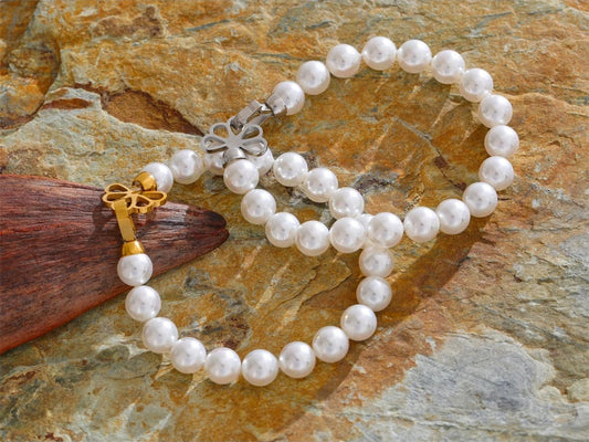 Simulated pearl beads handmade charm bracelet - product image