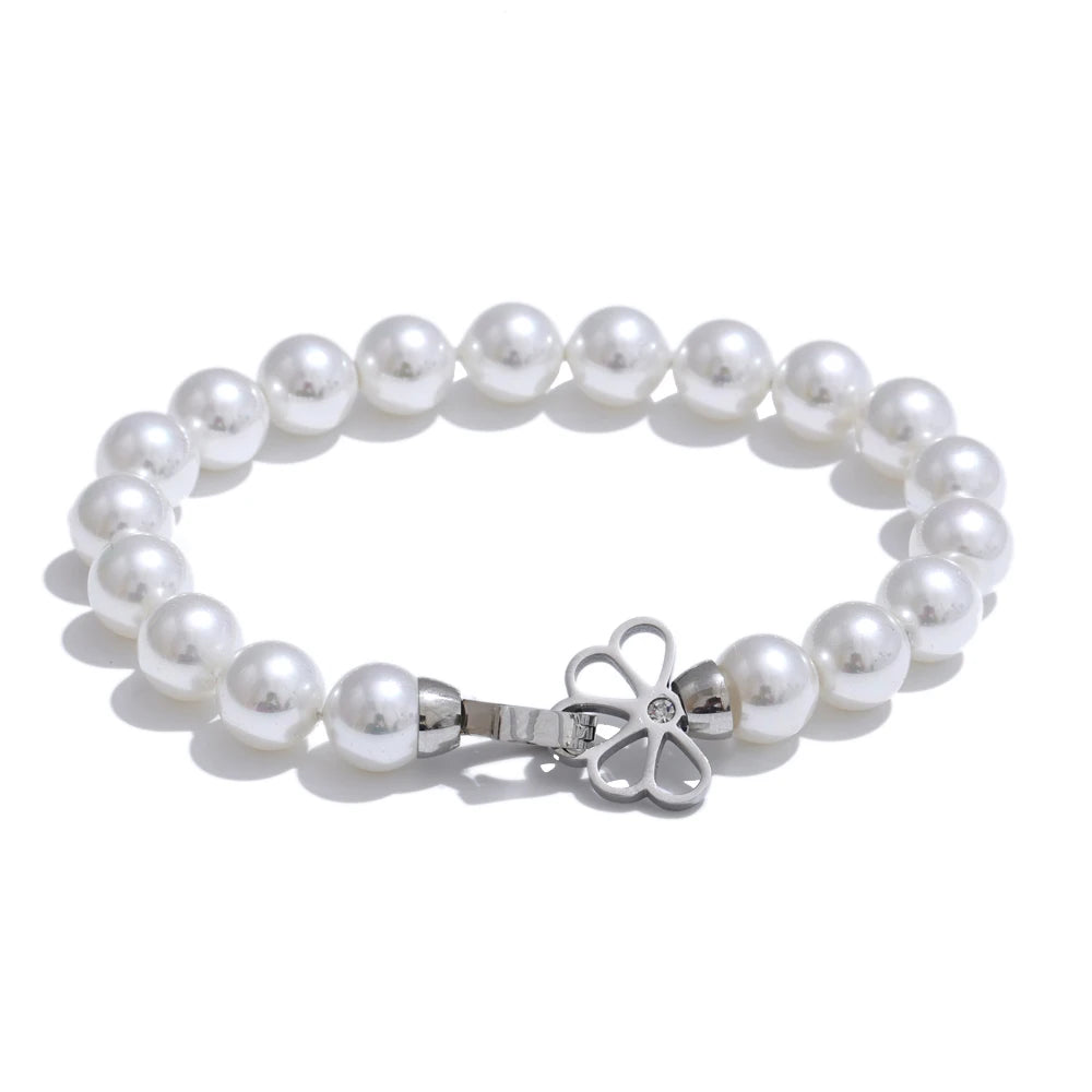 Simulated pearl beads handmade charm bracelet - product image