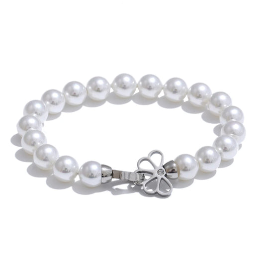Simulated pearl beads handmade charm bracelet - product image