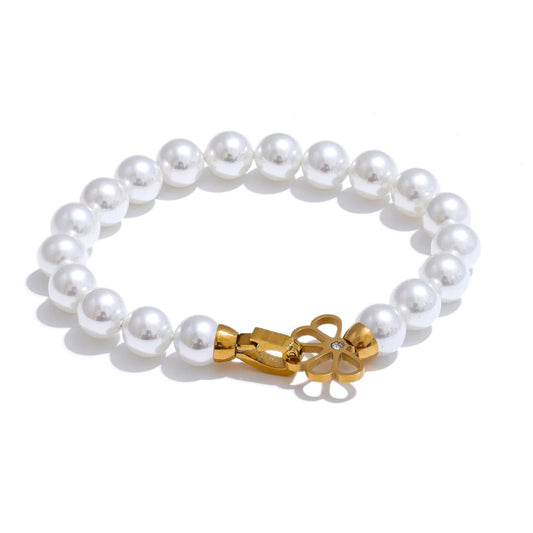 Simulated pearl beads handmade charm bracelet - product image