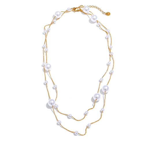 Simulated pearl beads long chain sweater necklace - product image