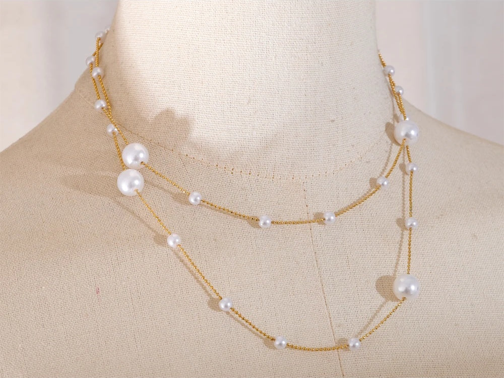 Simulated pearl beads long chain sweater necklace - product image