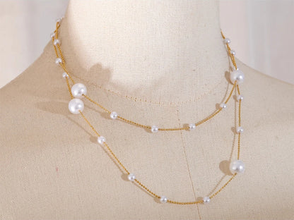 Simulated pearl beads long chain sweater necklace - product image