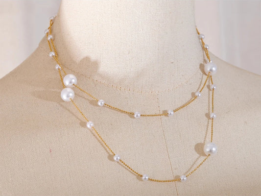 Simulated pearl beads long chain sweater necklace - product image