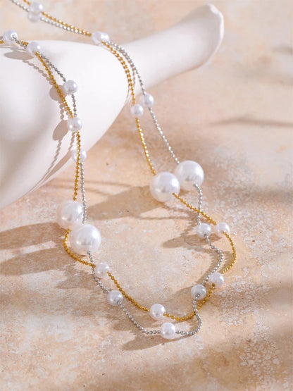 Simulated pearl beads long chain sweater necklace - product image