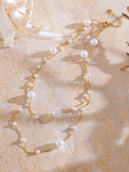 Simulated pearl beads long chain sweater necklace - product image