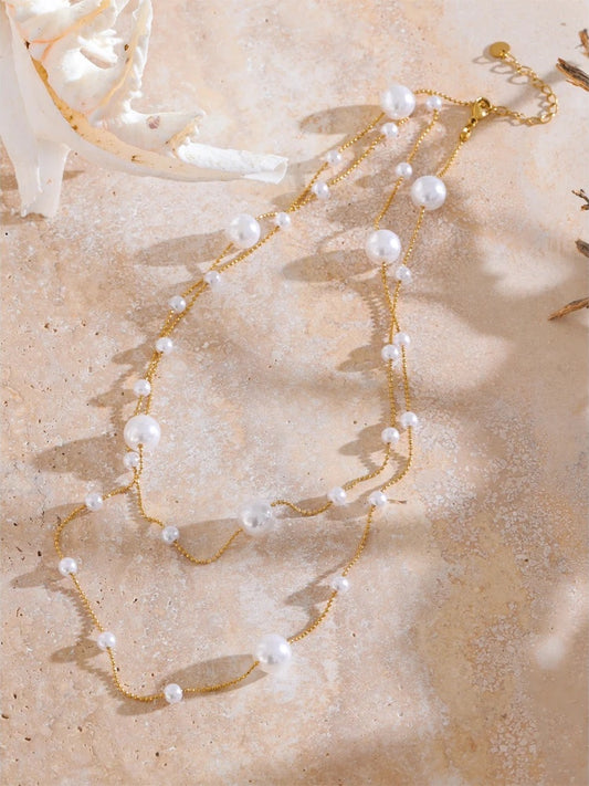Simulated pearl beads long chain sweater necklace - product image