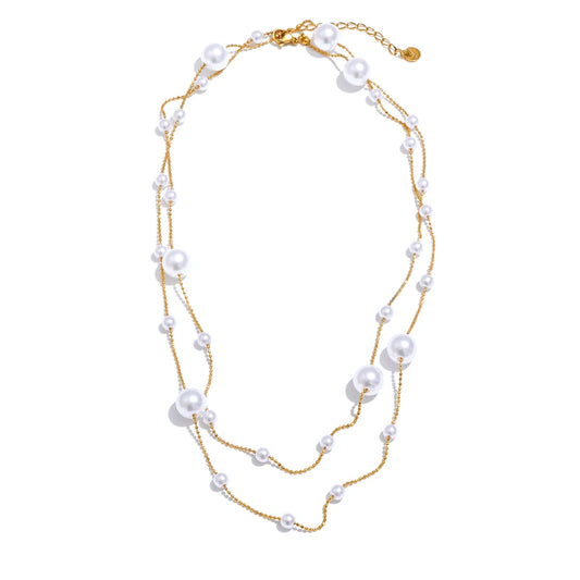 Simulated pearl beads long chain sweater necklace - product image