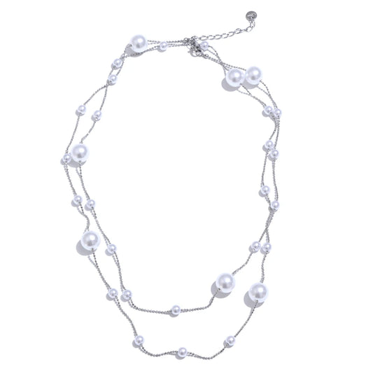 Simulated pearl beads long chain sweater necklace - product image
