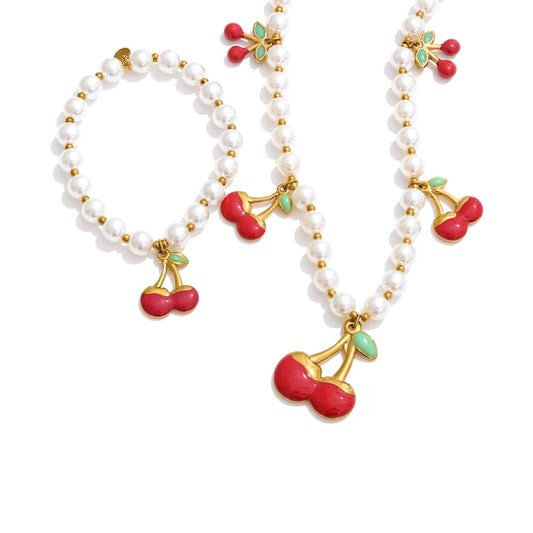 Simulated pearl beads necklace bracelet set - product image