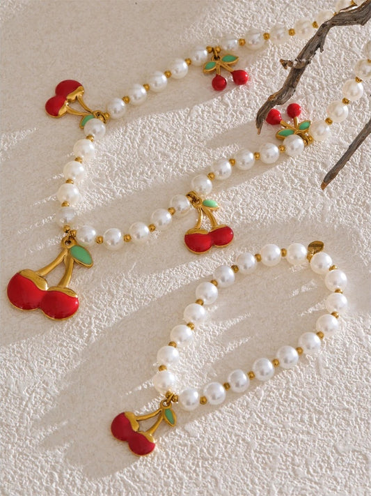 Simulated pearl beads necklace bracelet set - product image
