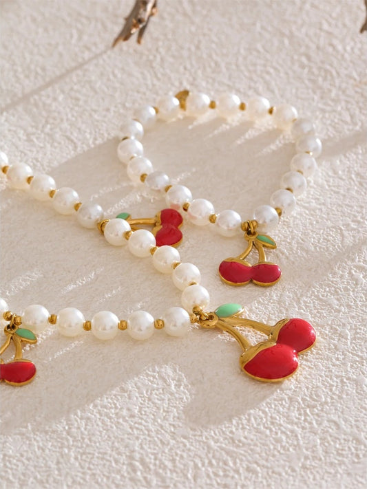 Simulated pearl beads necklace bracelet set - product image