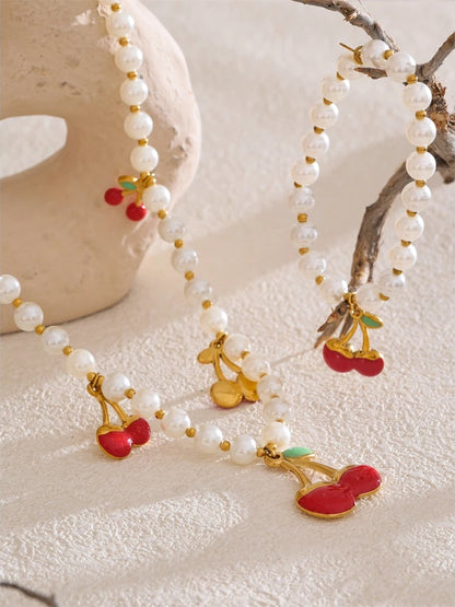 Simulated pearl beads necklace bracelet set - product image