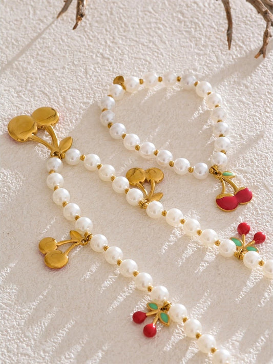 Simulated pearl beads necklace bracelet set - product image