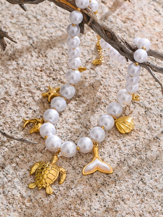 Simulated pearl chain turtle shell pendant - product image