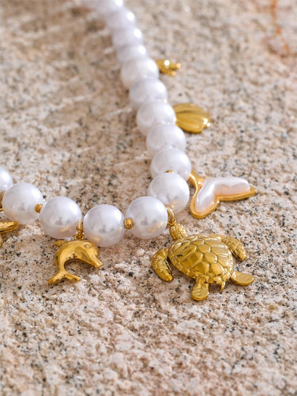 Simulated pearl chain turtle shell pendant - product image