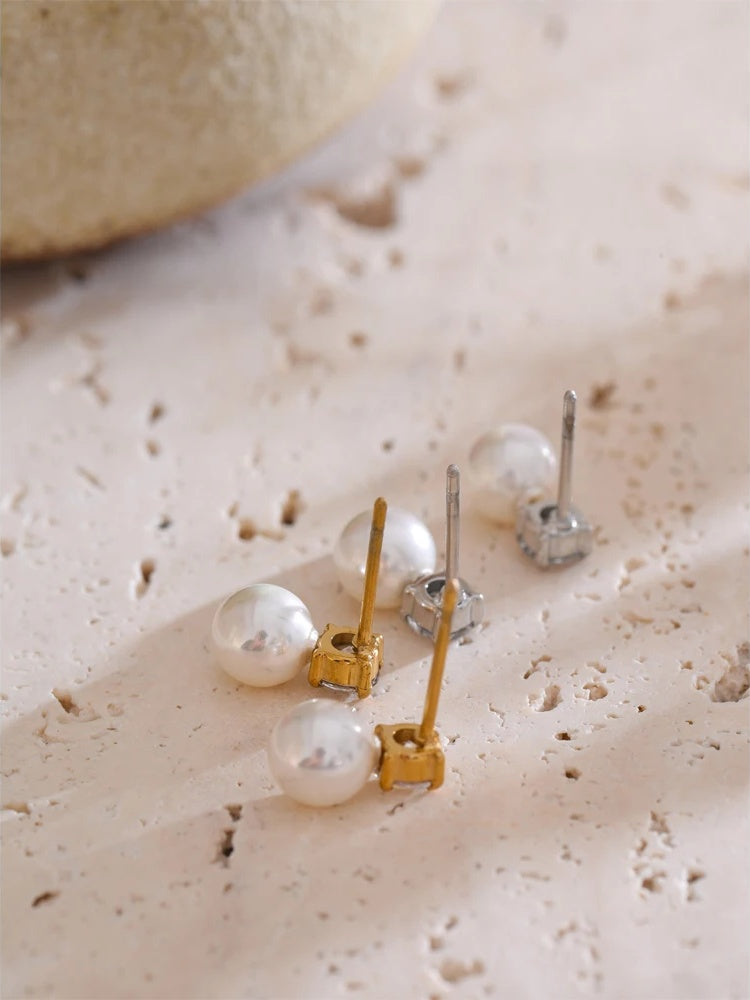 Simulated pearl cubic zirconia round stud earrings - product image