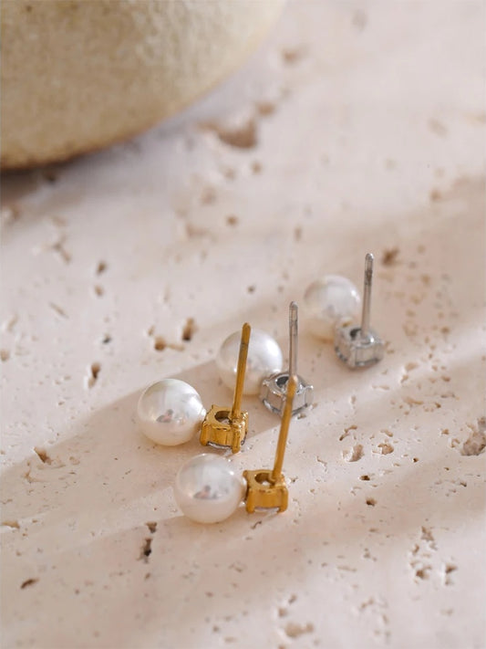 Simulated pearl cubic zirconia round stud earrings - product image